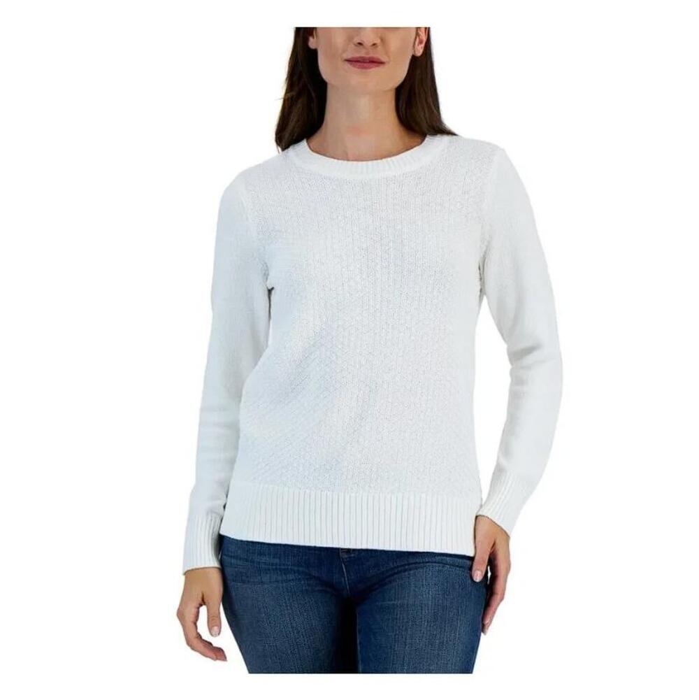 KAREN SCOTT Women's Crewneck Pullover Sweater Size XS In Winter White
